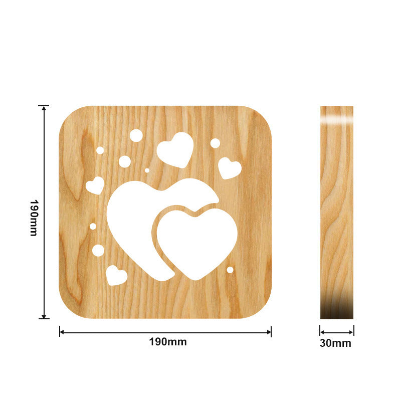 Valentine's Day Two Hearts Night Light Creative Nordic Wood Lamp