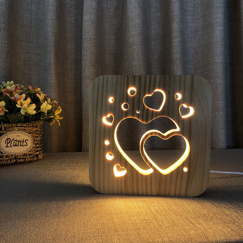 Valentine's Day Two Hearts Night Light Creative Nordic Wood Lamp