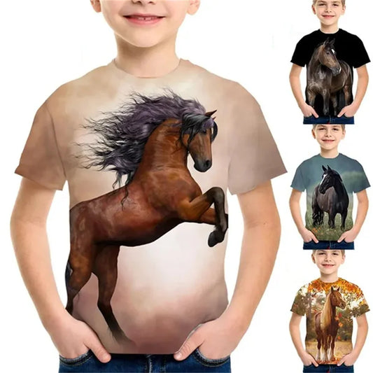 Children Clothes Girl Horse Tee Shirt 19 Colors Junior Boys Clothing 3d T-Shirt For Boy Child Tshirt Kids 9 To 12 Years Korean