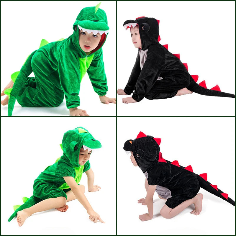 Cute Kids Animal Dinosaur Kugurumi Costume Cosplay Boys Child Green Black Kindergarten School Party Game Role Play Suit Umorden