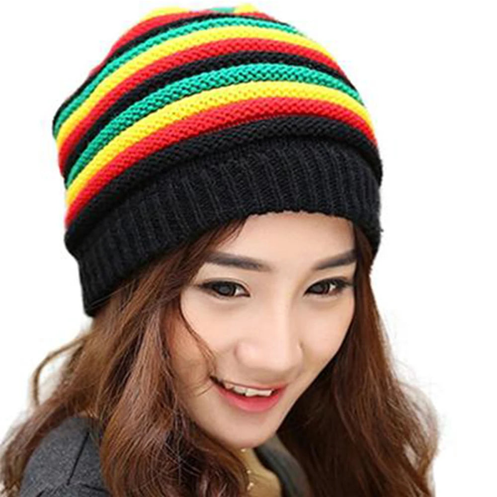 Colored Striped Women's Knit Cap Jamaica Reggae Gorro Rasta Style Cappello HipPop Colour Fall Fashion Men's Winter Hats Female