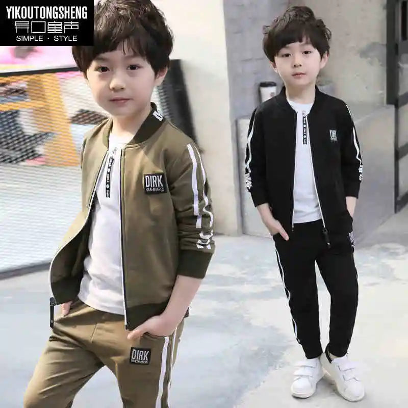 Casual Boys Clothing Set Spring Autumn Kids Clothes Navy Long Sleeve Pullover Solid Sports Suit for Children Boys Tops & Pants