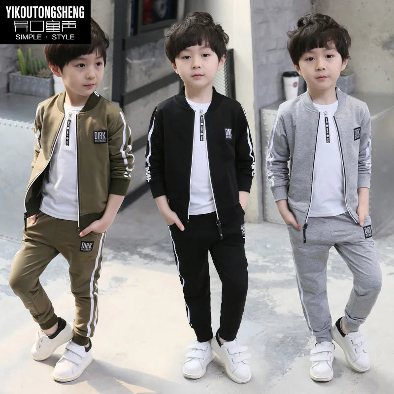 Casual Boys Clothing Set Spring Autumn Kids Clothes Navy Long Sleeve Pullover Solid Sports Suit for Children Boys Tops & Pants