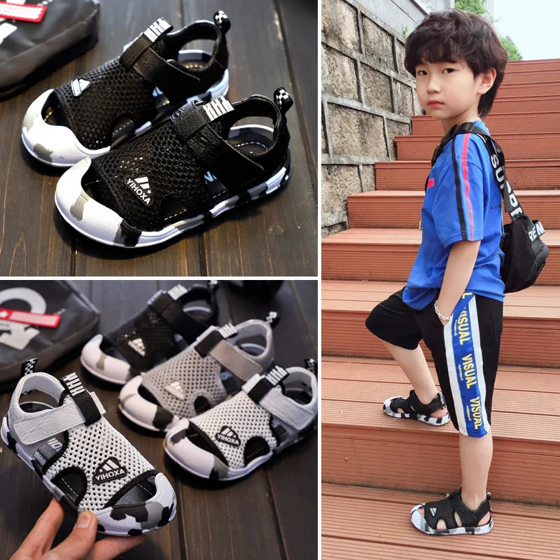 Children's shoes 2023 boy sandals new summer children's non-slip soft bottom genuine  leather boys shoes