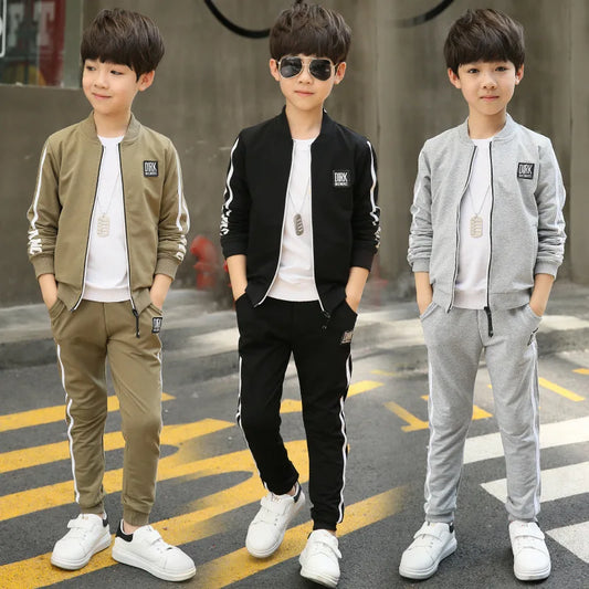 Casual Boys Clothing Set Spring Autumn Kids Clothes Navy Long Sleeve Pullover Solid Sports Suit for Children Boys Tops & Pants