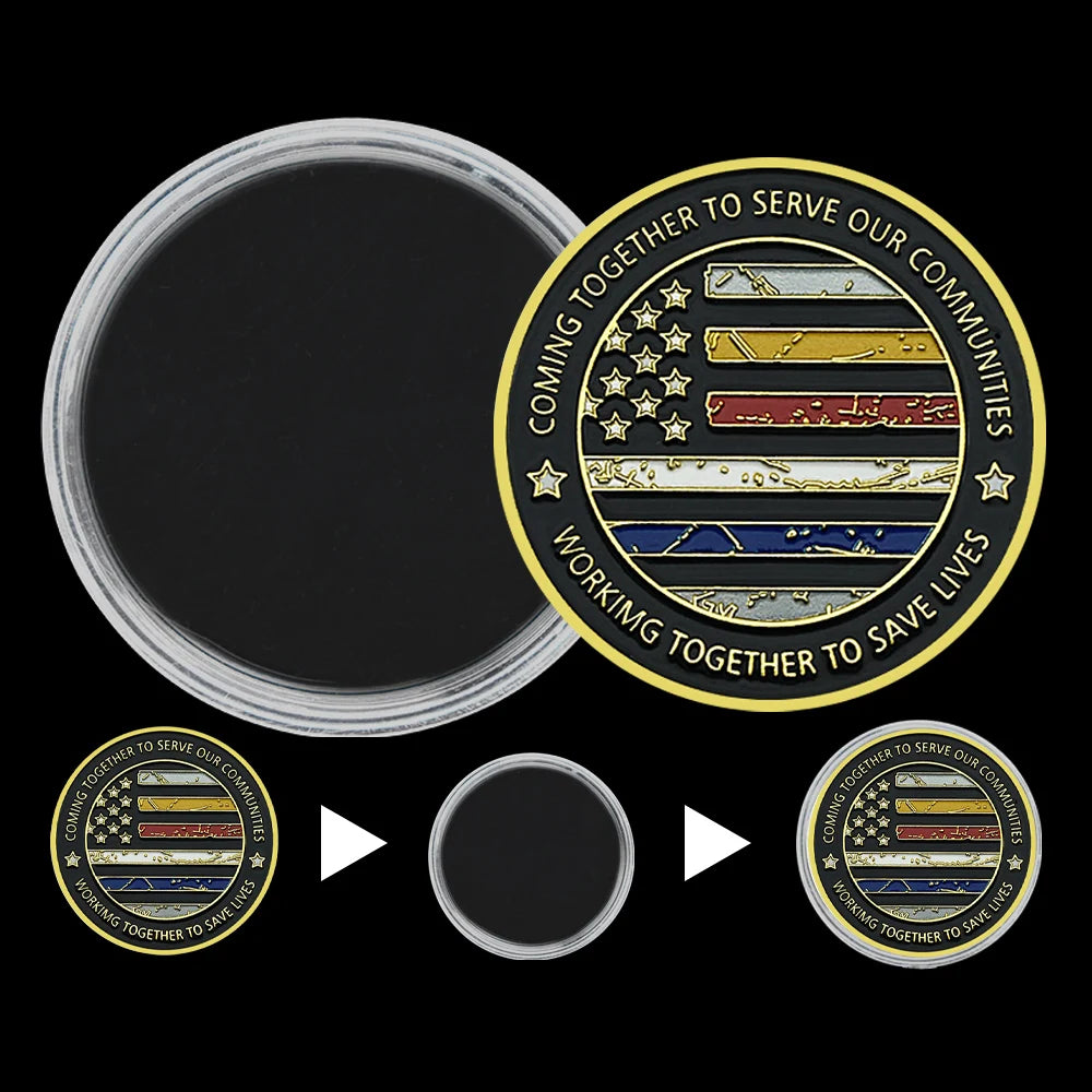 US Dispatch, Fire Rescue, EMS and Police Commemorative Medal Honor Gold Coin Thanks for Your Sevice Souvenir