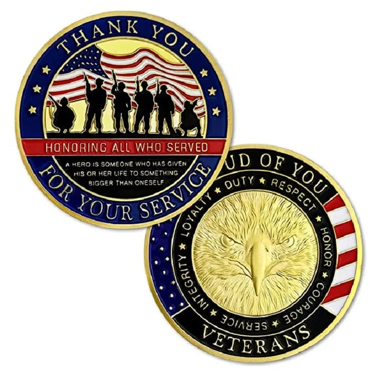 Thank You for Your Service United States Veteran Souvenir Coin Gold Plated Collectible Gift Honor Commemorative Challenge Coin