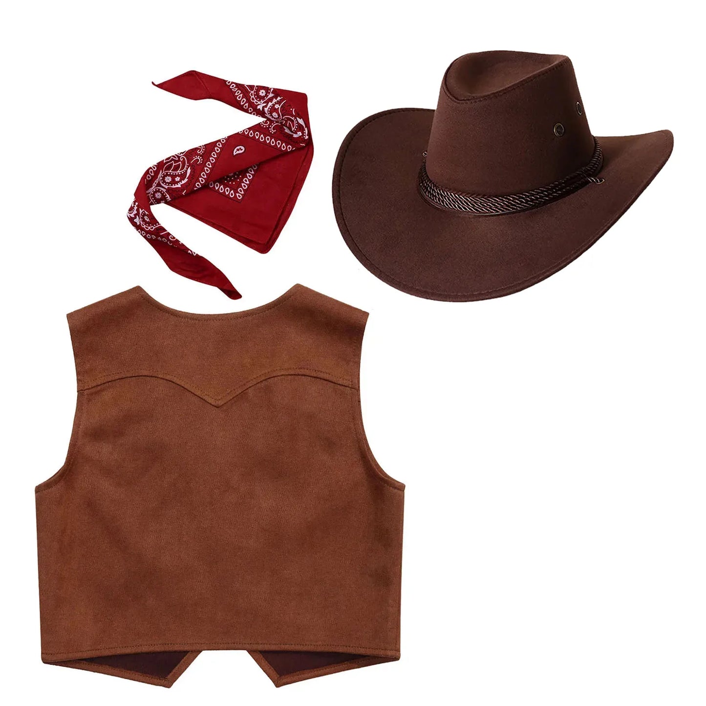 Wild West Cosplay Cowboy Cowgirl Costume Halloween Dress Up Clothes for Kids New Fringe Sleeveless Vest with Bandanna Hat Set