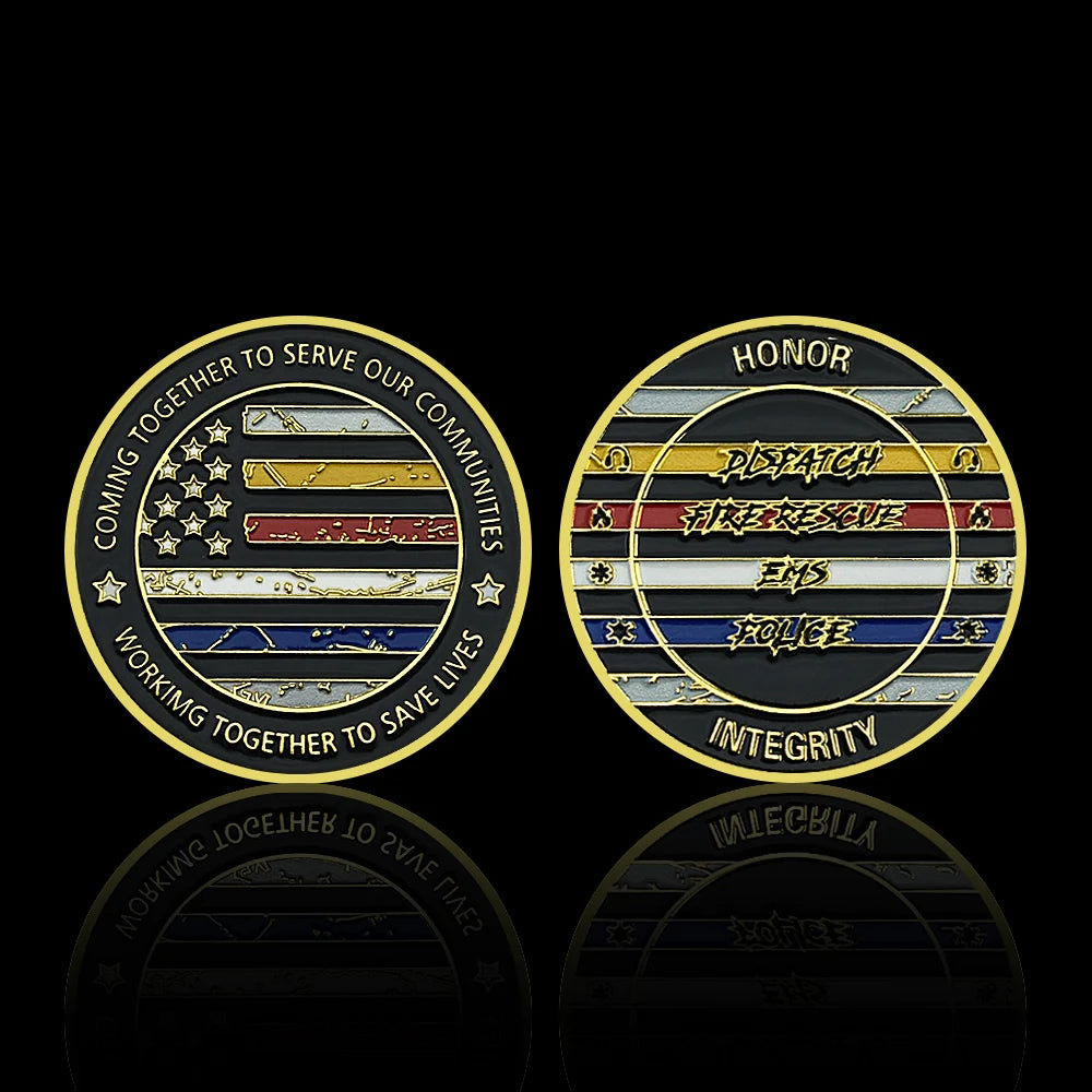 US Dispatch, Fire Rescue, EMS and Police Commemorative Medal Honor Gold Coin Thanks for Your Sevice Souvenir