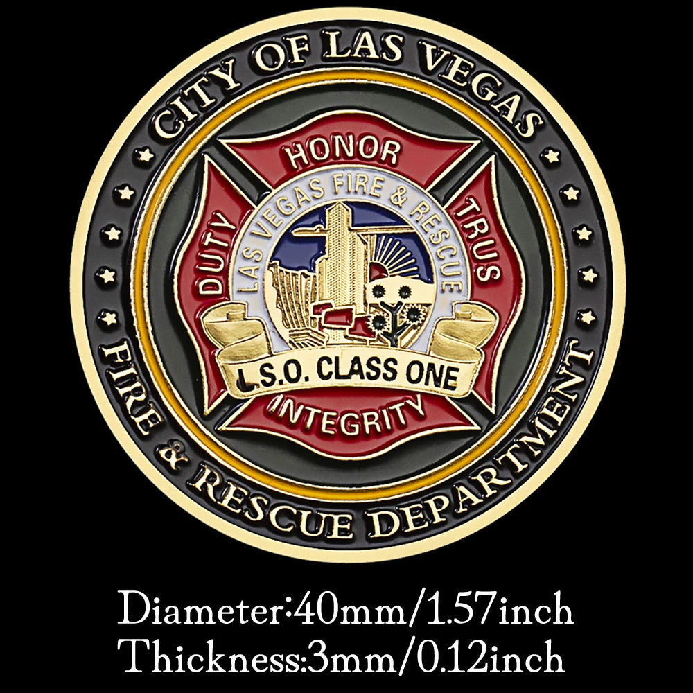 US City of Las Vegas Fire&Rescue Department Gold Plated Coin Patron Saint of Firefighters Commemorative Coin