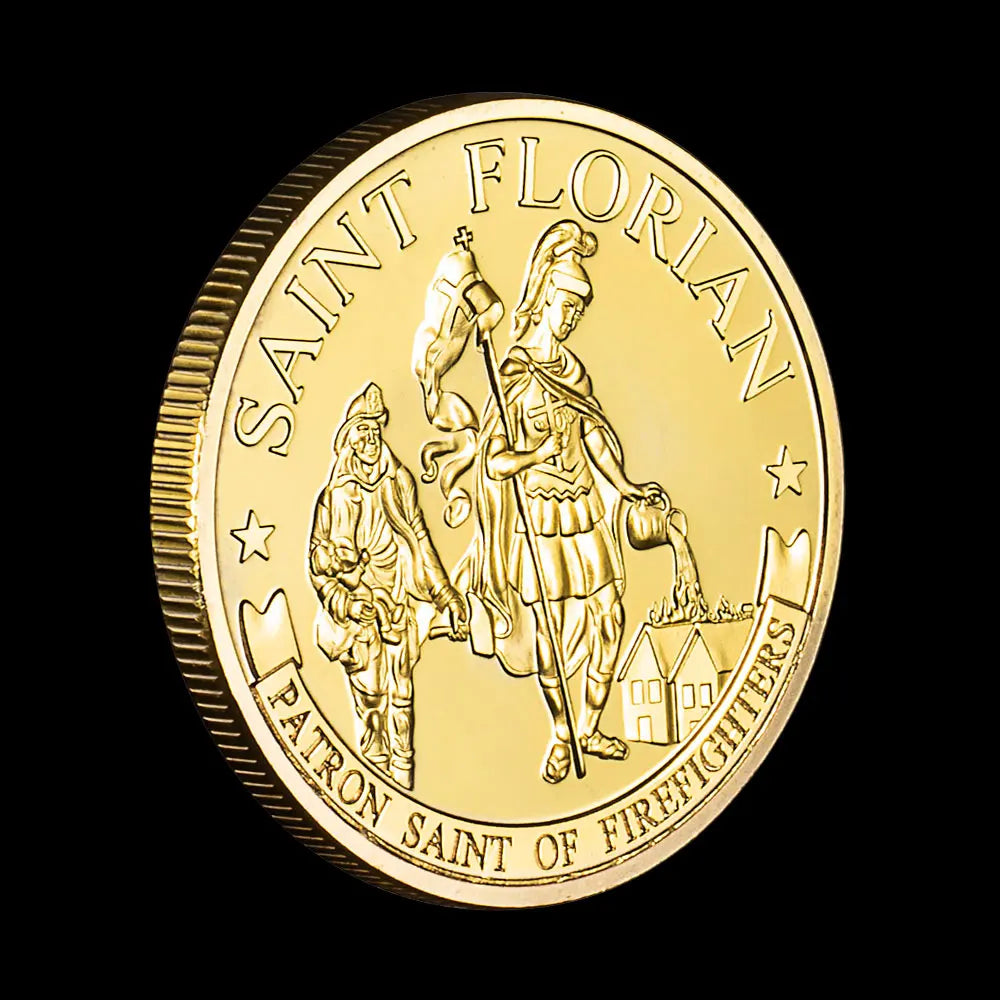 US City of Las Vegas Fire&Rescue Department Gold Plated Coin Patron Saint of Firefighters Commemorative Coin