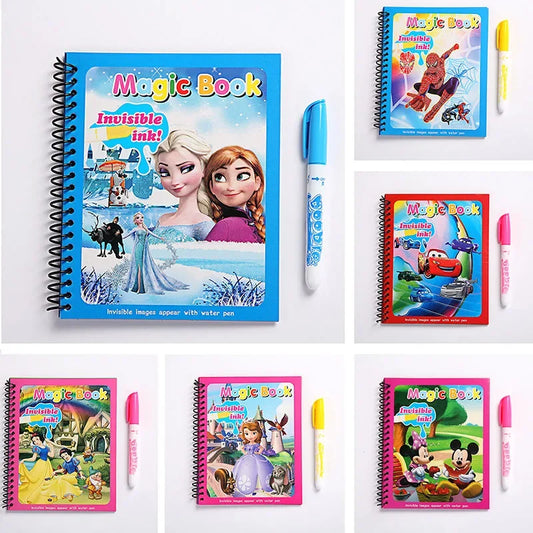 Disney Kids Puzzle Graffiti Painting Book Cartoon Anime Frozen Spiderman Cars Sofia Princes Mickey DIY Magic Watercolor Painting