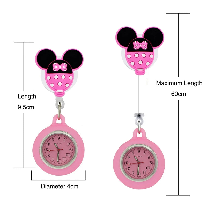 YIJIA Lovely Cartoon Retractable Badge Reel Pocket Nurse Watches with Silicone Case and Luminous Pointer for Medical Workers