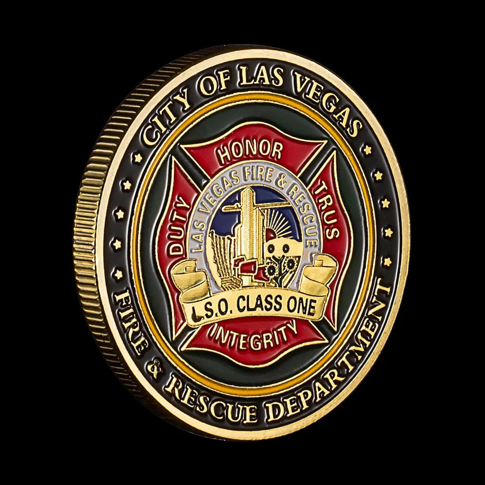 US City of Las Vegas Fire&Rescue Department Gold Plated Coin Patron Saint of Firefighters Commemorative Coin