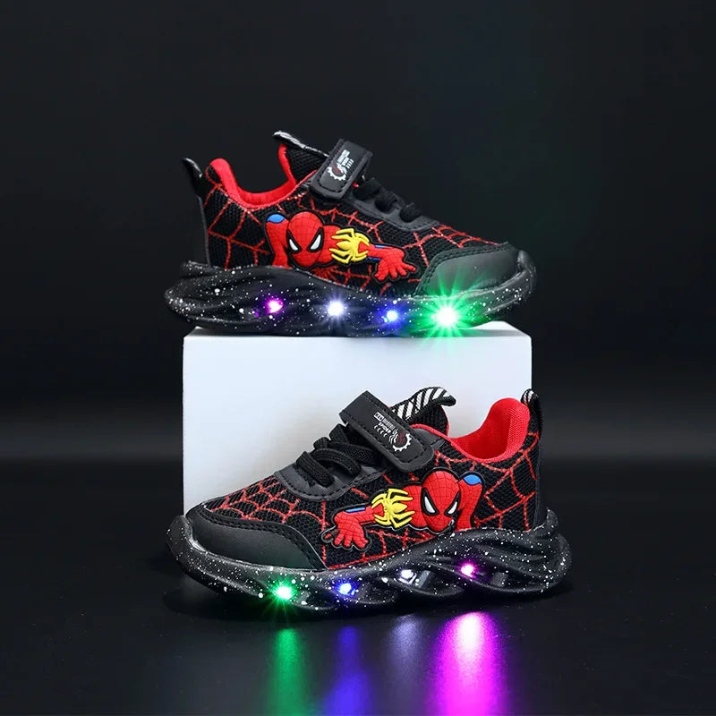 Superhero Boys Shoes Spider - man LED Lights Cartoon Autumn Children Sports Shoes Leather Non-slip Running Shoes Sneaker