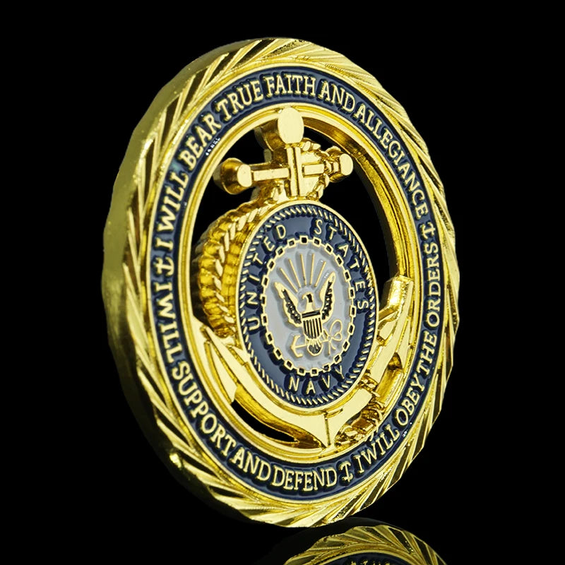 US Navy Anchor Hollow Military Challenge Coin Gold Plated Coin Commitment Courage Honor Commemorative Coins Gifts