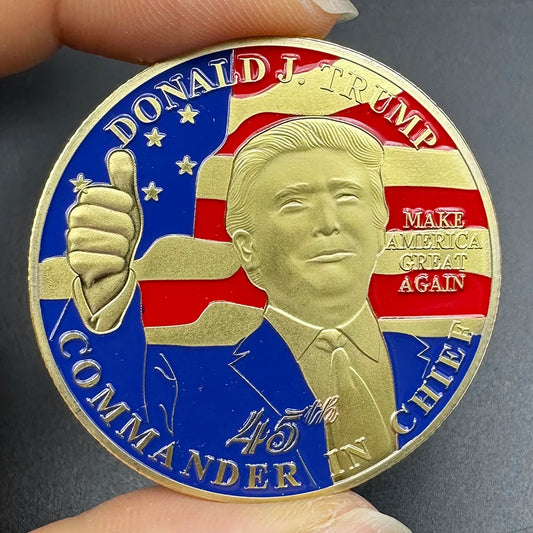 Donald Trump 45th US President Gold Coin Collectibles Commander in Chief Challenge Coin American National Emblem Badge Medal