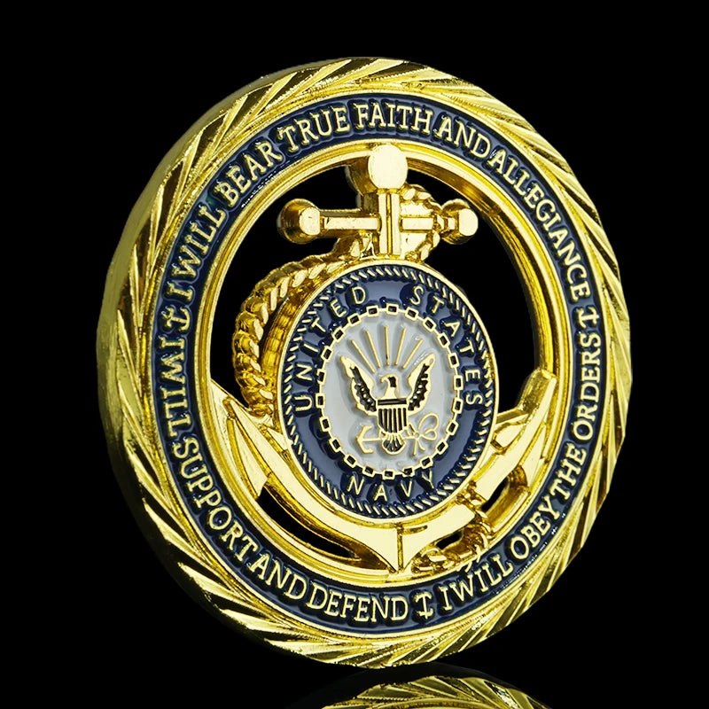 US Navy Anchor Hollow Military Challenge Coin Gold Plated Coin Commitment Courage Honor Commemorative Coins Gifts