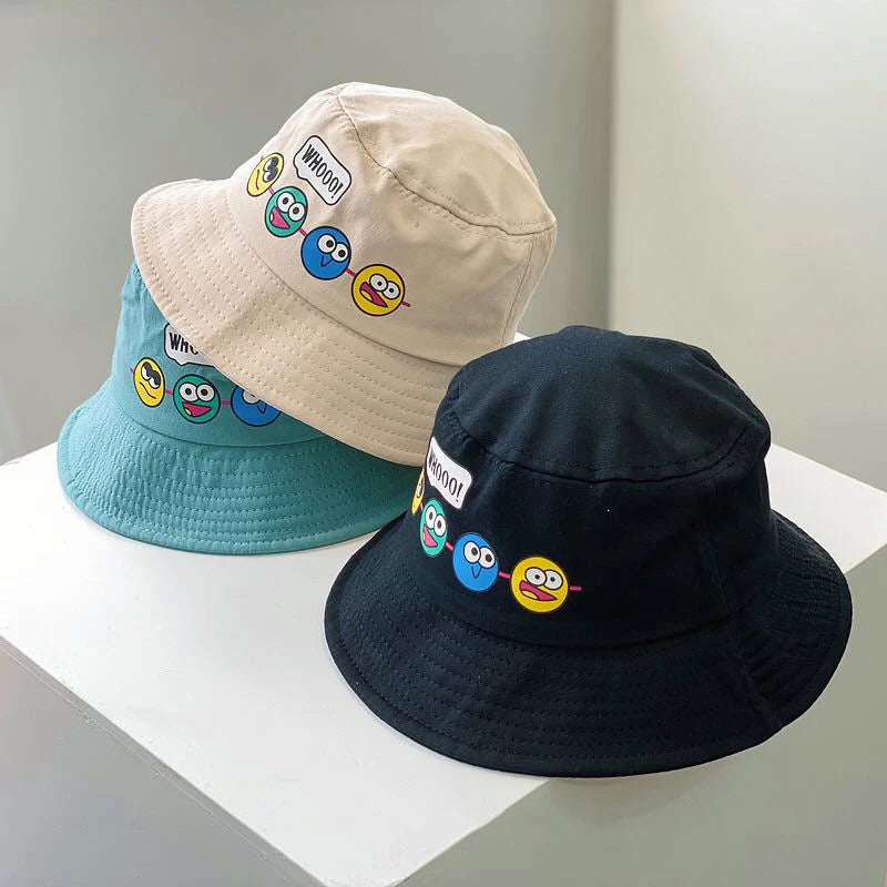 Children Bucket Hat New Spring Boys Girls Sun Hat Cute Funny Expression Outdoor Summer Kids Hat Fishing Cap Korean Style 2-6Y