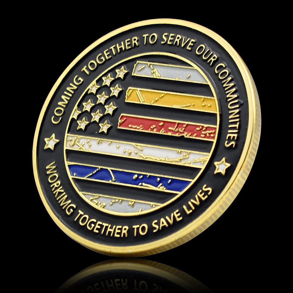 US Dispatch, Fire Rescue, EMS and Police Commemorative Medal Honor Gold Coin Thanks for Your Sevice Souvenir