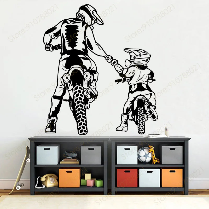 Family Father and Son Motocross Wall Stickers Helmet Motorcycle Vinyl Home Decor Sports Decoration Motorcycle Decals Murals S596