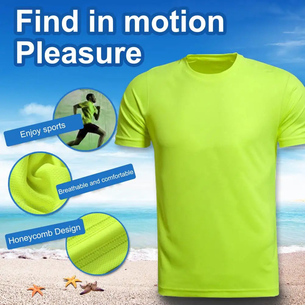 Unisex T-shirt Fade-resistant Exquisite Edging Polyester Quick Dry Solid Color Pullover Top for Daily T-Shirt Men's Clothing