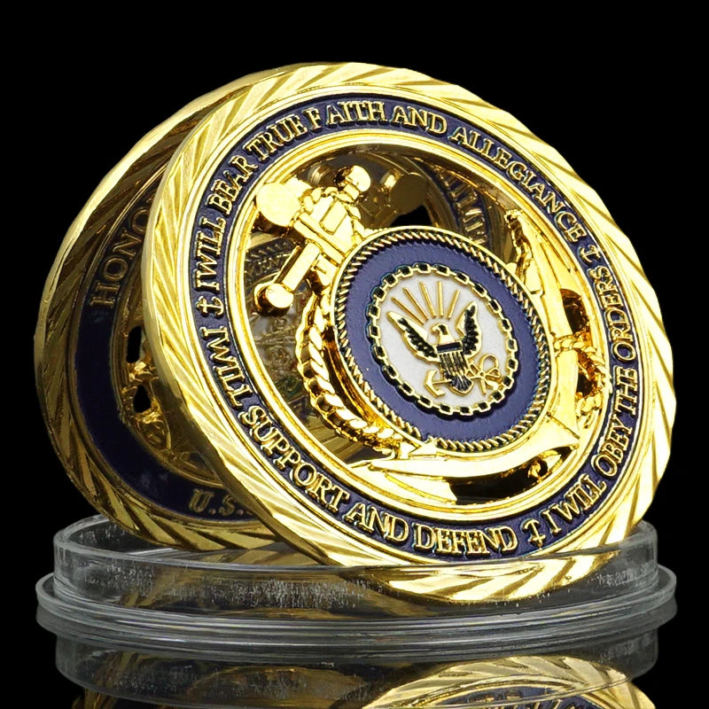 US Navy Anchor Hollow Military Challenge Coin Gold Plated Coin Commitment Courage Honor Commemorative Coins Gifts