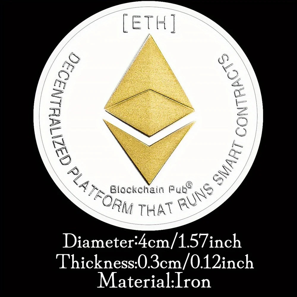 Ethereum Coin Souvenir Commemorative Silvery Plated Collectibles Coin Challenge Coin ETH Physical Cryptocurrency Crypto Coin