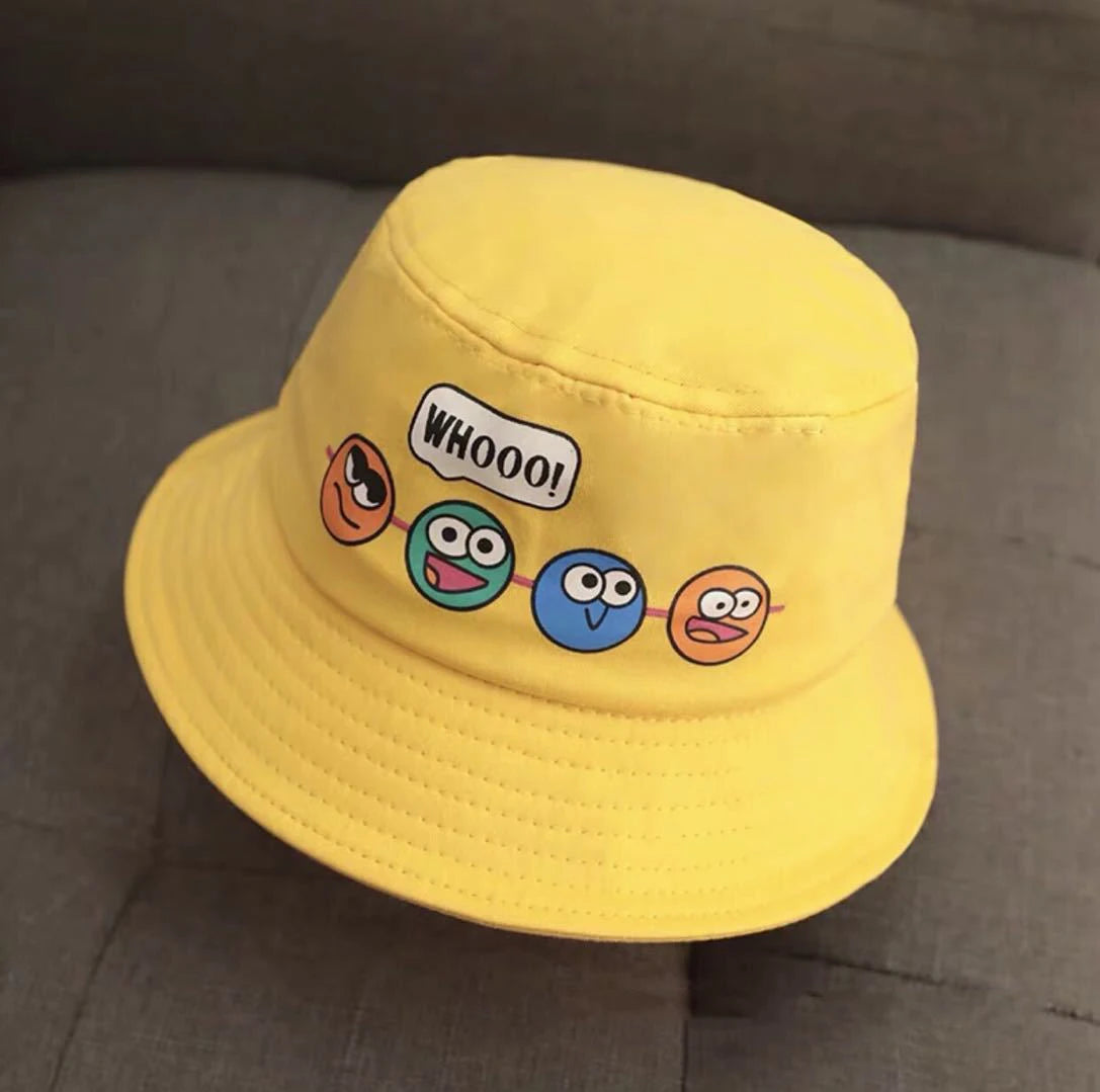 Children Bucket Hat New Spring Boys Girls Sun Hat Cute Funny Expression Outdoor Summer Kids Hat Fishing Cap Korean Style 2-6Y