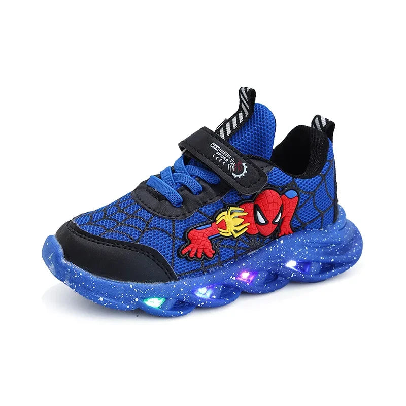 Superhero Boys Shoes Spider - man LED Lights Cartoon Autumn Children Sports Shoes Leather Non-slip Running Shoes Sneaker