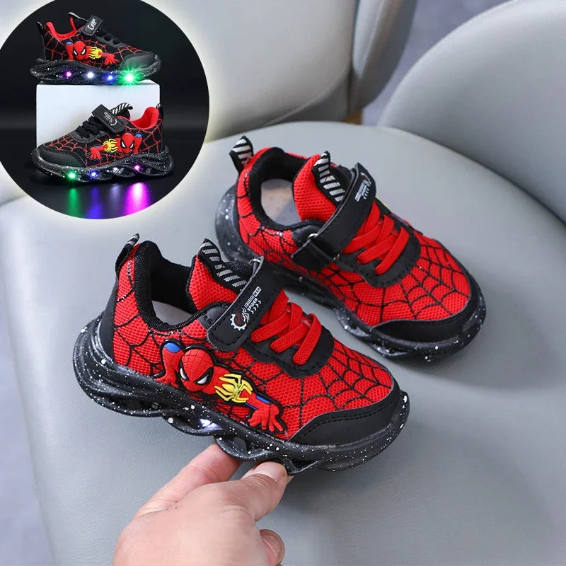 Superhero Boys Shoes Spider - man LED Lights Cartoon Autumn Children Sports Shoes Leather Non-slip Running Shoes Sneaker