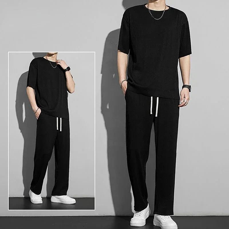 Top Pants Sets Kpop Short Quarter Sleeve Tracksuit Korean Style T Shirt Man Summer Sports Suits Aesthetic Cool Xl Men's Clothing