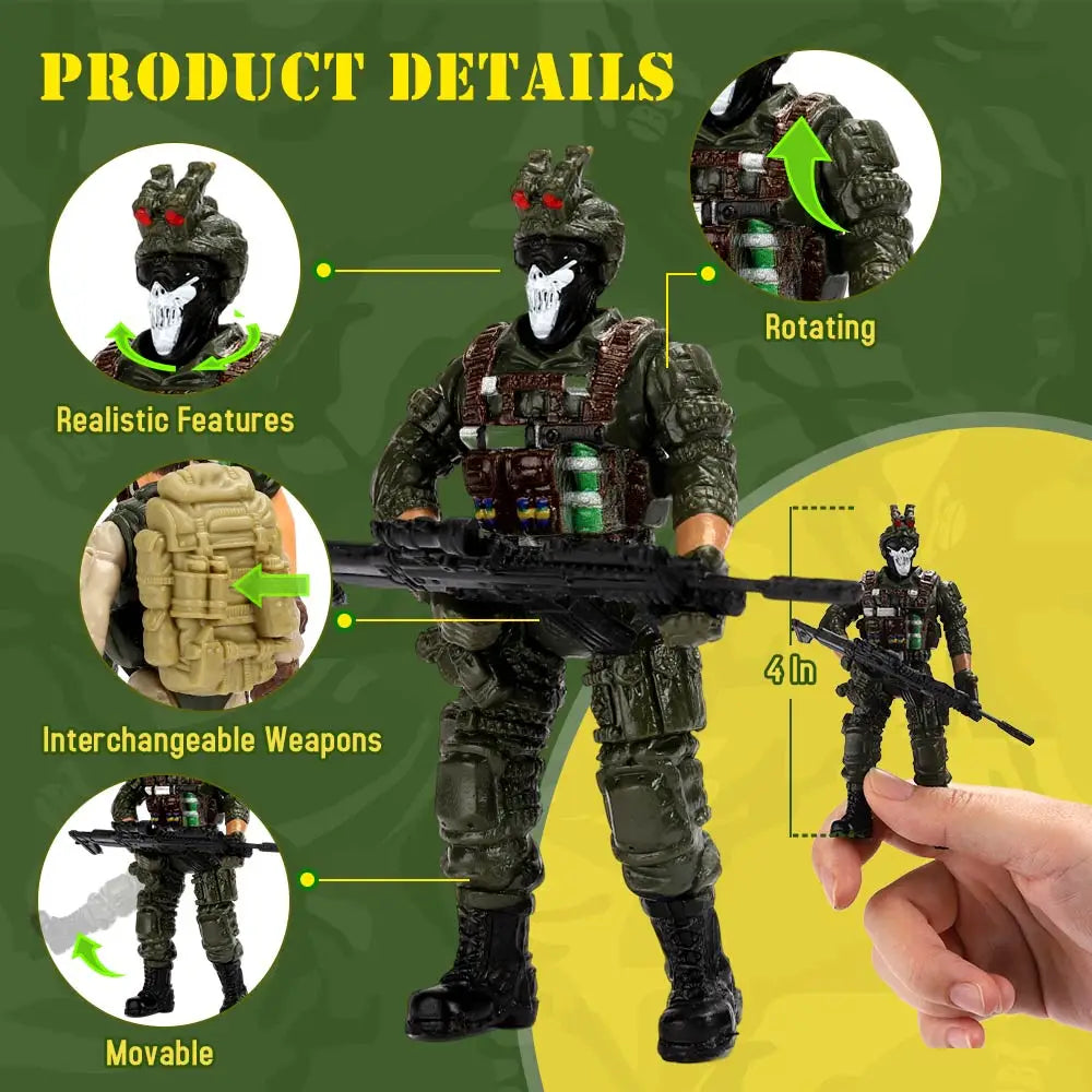 ViiKONDO Action Figure Army Men Toy Soldier Military 1/18 US Special Force Elite SWAT Team Firefighter 4 Inch Firemen Boy's Gift