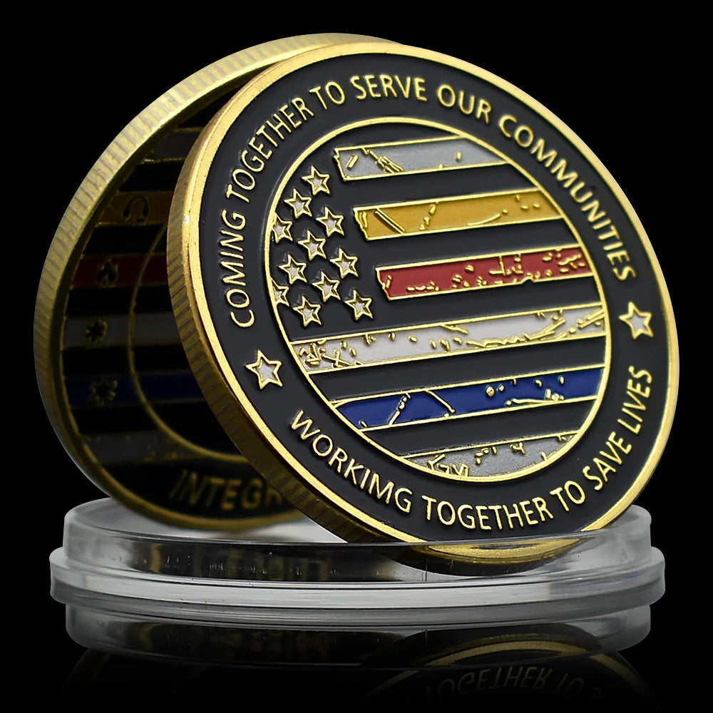 US Dispatch, Fire Rescue, EMS and Police Commemorative Medal Honor Gold Coin Thanks for Your Sevice Souvenir