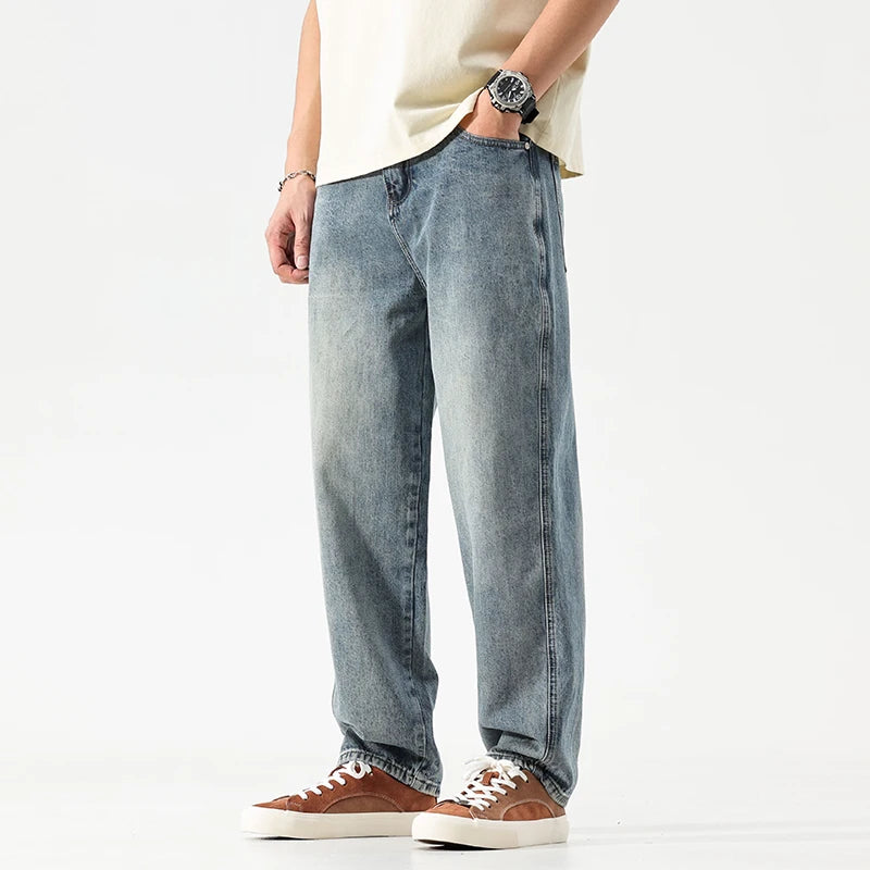 Wide Leg Jeans Men Baggy Pants Oversize Jeans Loose Fit Light Blue Streetwear Men's Clothing Denim Pants Casual Male Trousers