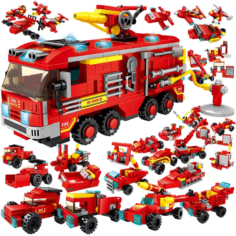 ToylinX Fire Station Model Building Blocks Truck Helicopter Firefighter Bricks City Educational Boy Toys for Children Gift