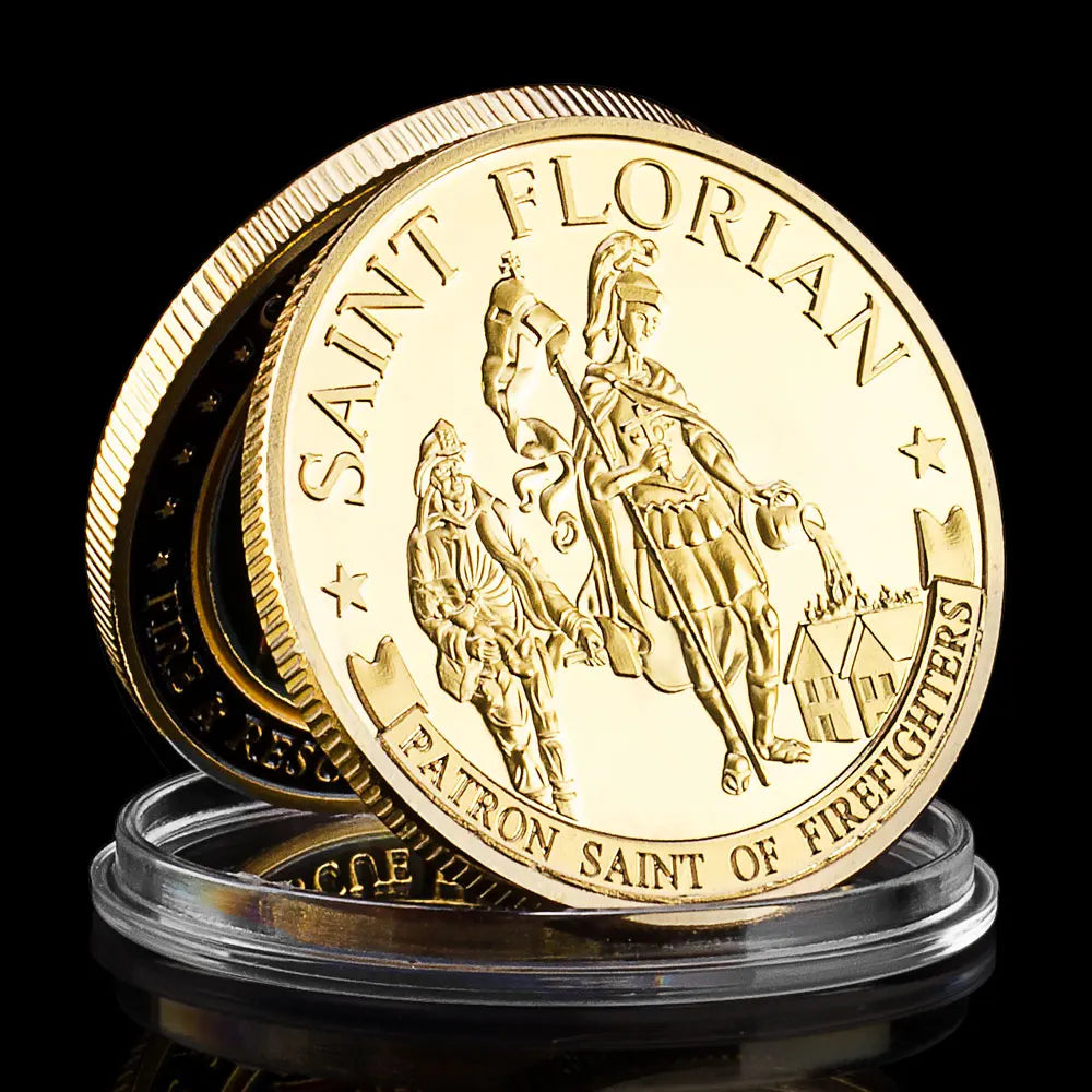 US City of Las Vegas Fire&Rescue Department Gold Plated Coin Patron Saint of Firefighters Commemorative Coin