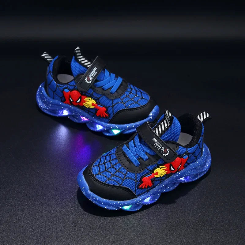 Superhero Boys Shoes Spider - man LED Lights Cartoon Autumn Children Sports Shoes Leather Non-slip Running Shoes Sneaker