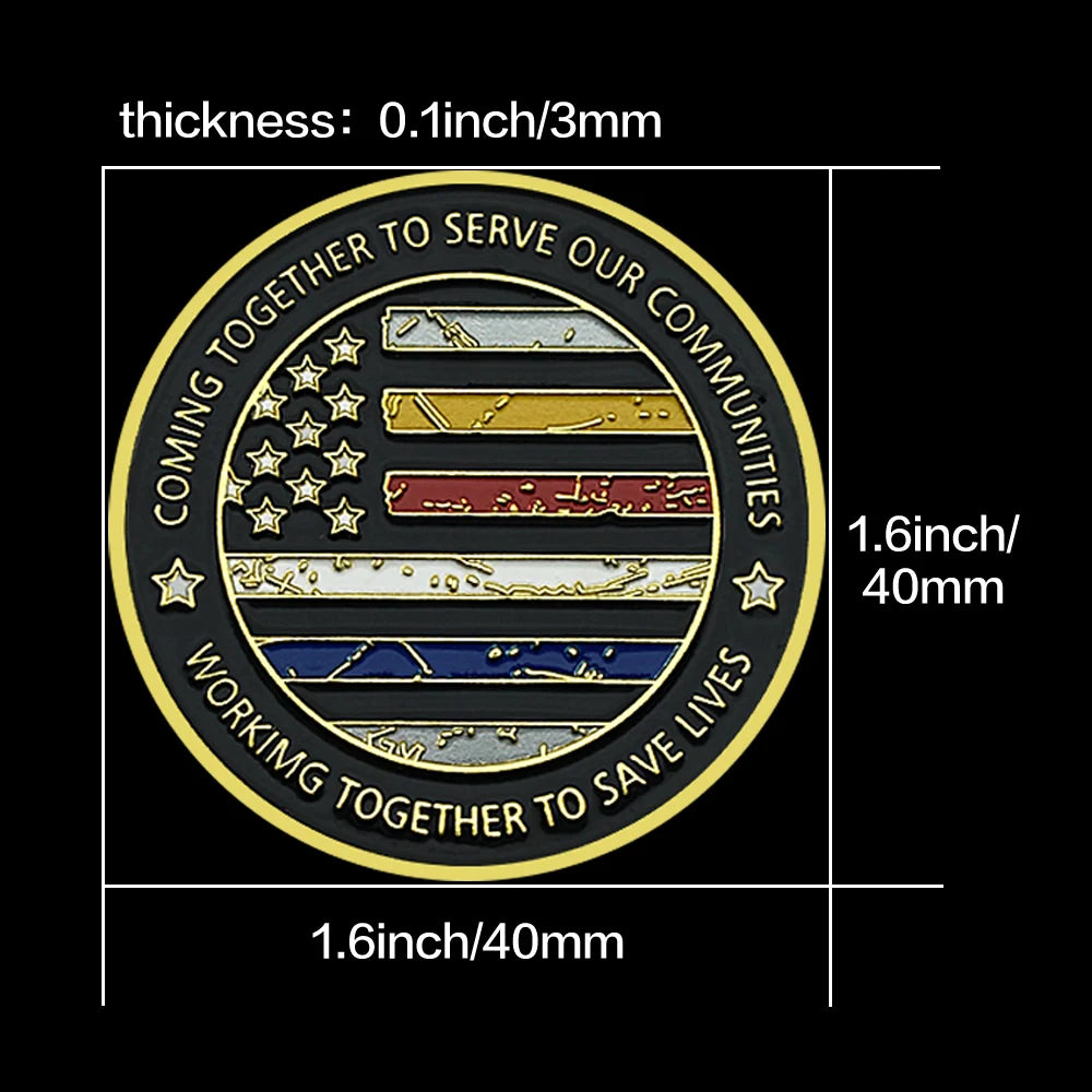 US Dispatch, Fire Rescue, EMS and Police Commemorative Medal Honor Gold Coin Thanks for Your Sevice Souvenir