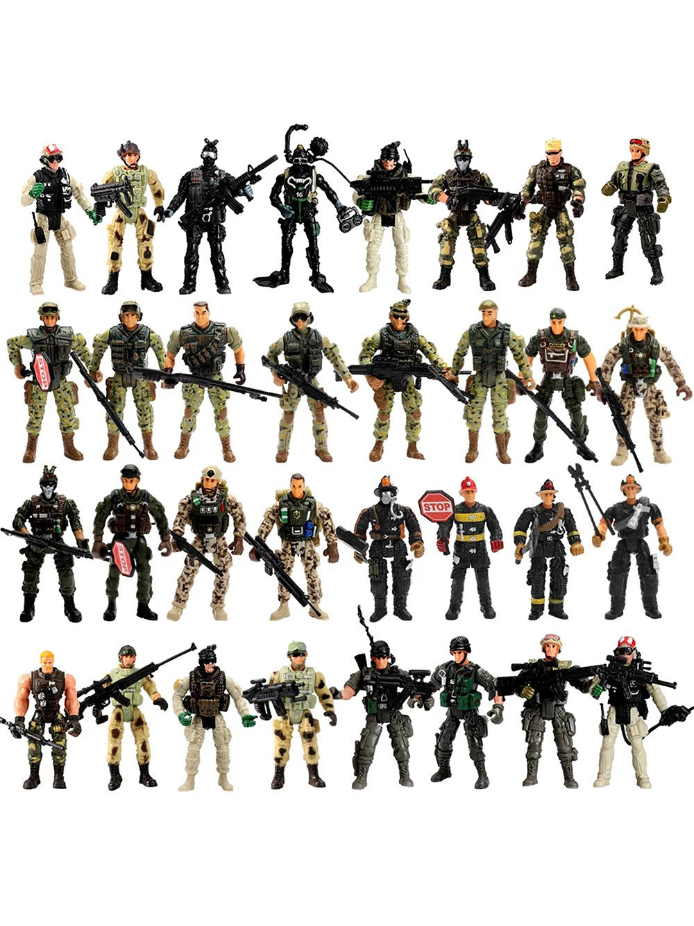 ViiKONDO Action Figure Army Men Toy Soldier Military 1/18 US Special Force Elite SWAT Team Firefighter 4 Inch Firemen Boy's Gift