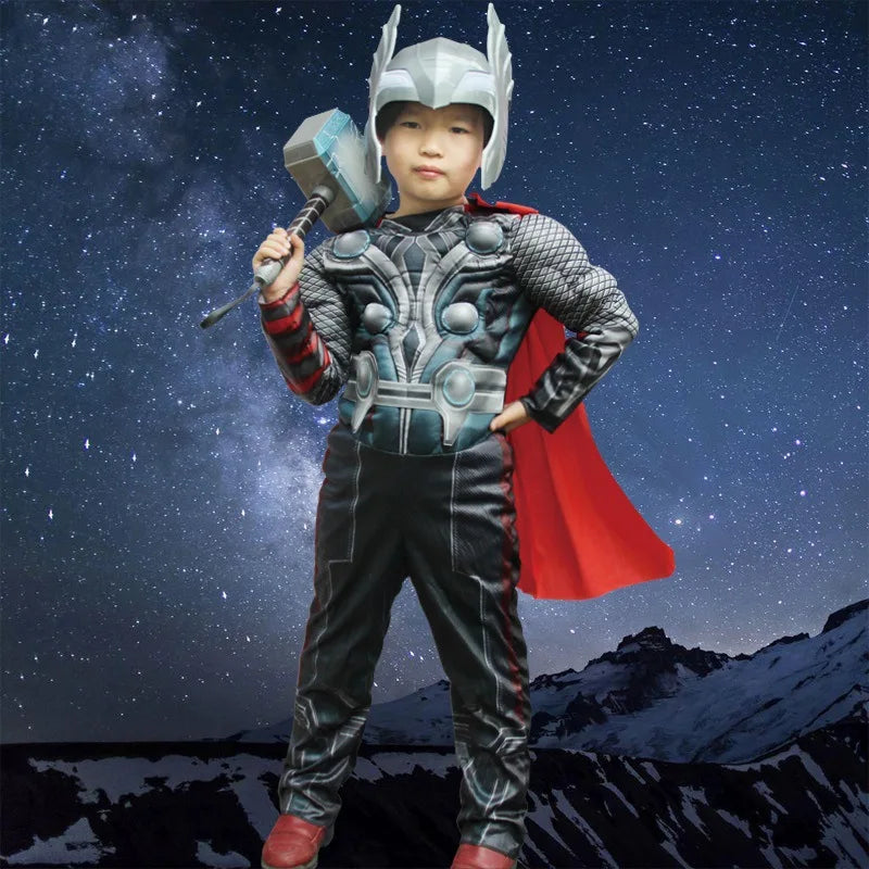 SuperHero Kids Muscle Thor Cosplay Costumes Clothes With Harmmer Avengers Child Super Hero Halloween Costumes Children's Day