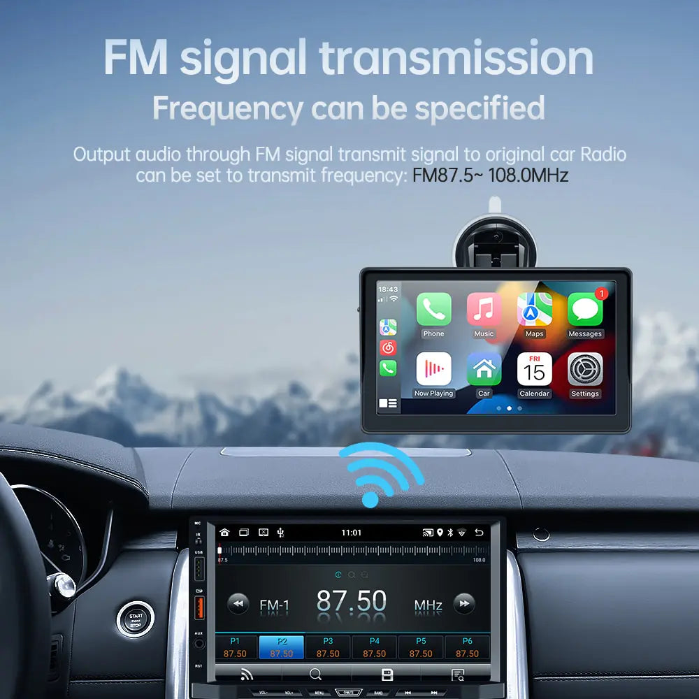 Universal 7-Inch Car Radio Multimedia Video Player with Portable Wireless Apple CarPlay and Android Auto